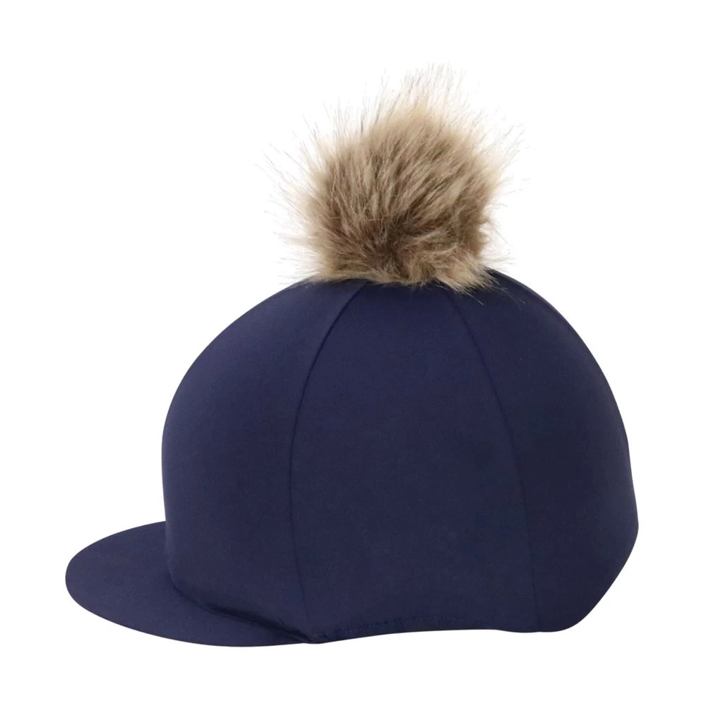 Hy Equestrian Hat Cover With Faux Fur Pom Pom (Navy) 1 Hy Equestrian Hat Cover With Faux Fur Pom Pom (Navy)