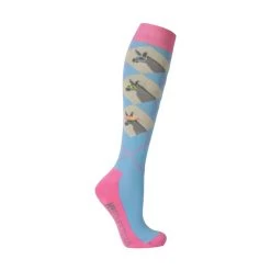 Hy Equestrian Seaside Donkey Socks - Pack Of 3 (Sea Blue/Sunset Orange) -Sports - Equestrian Riding 146a4 pr 34712 hy equestrian seaside donkeys socks 04 pad 1000x1000