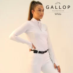 Gallop Ladies Long Sleeve Zipped Neck Base Layer (White)