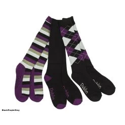 Dublin Pack Of 3 Adults Long Riding Socks (Black/Purple Grey)