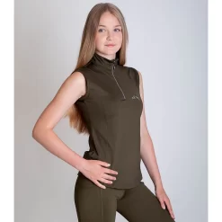 Gallop Sleeveless Zipped Neck Base-Layer (Olive)