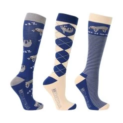 Hy Equestrian Slow Sloth Socks - Pack Of 3 (Navy/Brown/Grey)