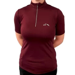Gallop Short Sleeve Zipped Neck Base Layer - Burgundy
