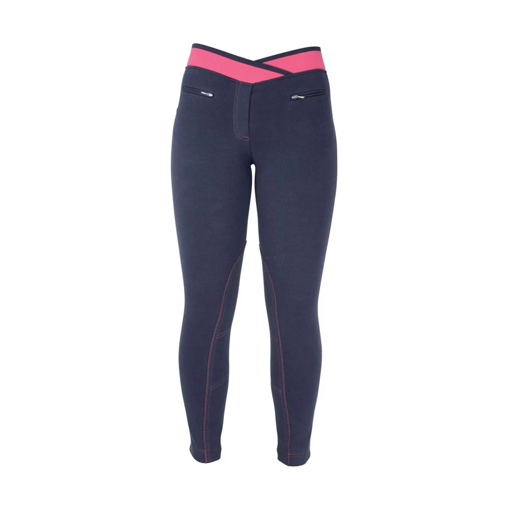 Hy Equestrian Brixton Elasticated Ladies Jodhpurs ( Navy/Raspberry)