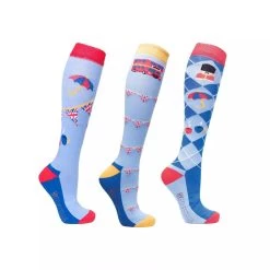 Hy Equestrian Love From London Socks - Pack Of 3 (Sky Blue/Royal Red)