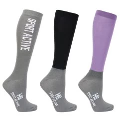 Hy Sport Active Riding Socks - Pack Of 3 (Blooming Lilac/Pencil Point Grey/Black)