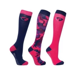 Hy Equestrian DynaForce Socks Adult - Pack Of 3 (Raspberry/Navy)