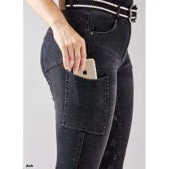 Dublin Shona Full Grip Silicone Print Denim Breeches (Ash) -Sports - Equestrian Riding a499f 1002996008 close pad 1000x1000