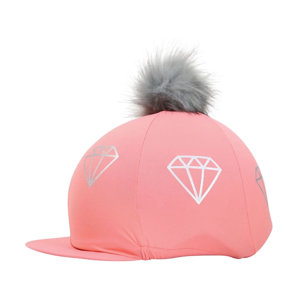 Hy Equestrian Diamonds Hat Cover (Bright Coral/Grey) 1 Hy Equestrian Diamonds Hat Cover (Bright Coral/Grey)