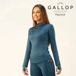 Gallop Ladies Long Sleeve Zipped Neck Base Layer (Peacock)