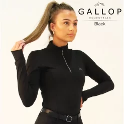 Gallop Ladies Long Sleeve Zipped Neck Base Layer (Black)