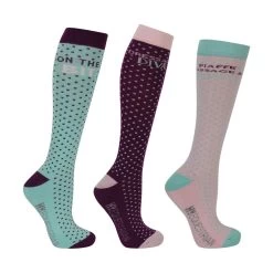 Hy Equestrian Dressage Socks - Pack Of 3 (Powder Pink/Purple/Turquoise)