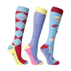 Hy Equestrian Stay Cool Socks - Pack Of 3 (Blue/Cerise)