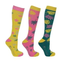 Hy Equestrian Tropical Vibes Socks - Pack 3 (Pink/Fern/Lime)